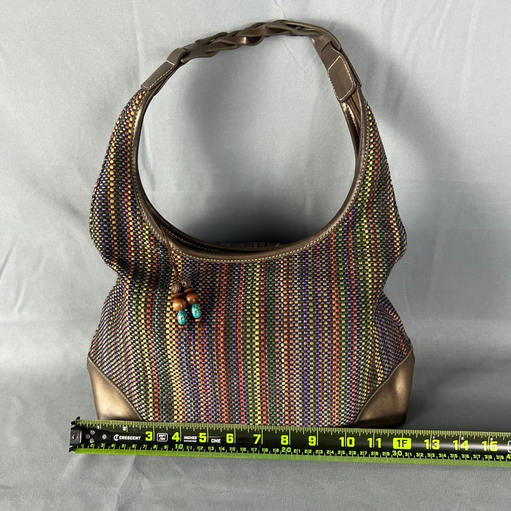 Liz Claiborne Women Handbag Multicolor Rainbow Striped Woven with Purse Hobo Bag